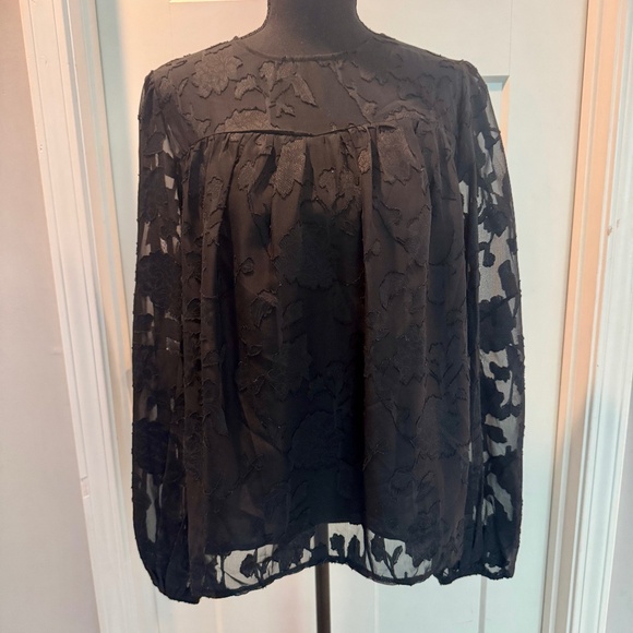 Women's long sleeve blouse, Black, L, EUC, Lace embroidery - Picture 11 of 12